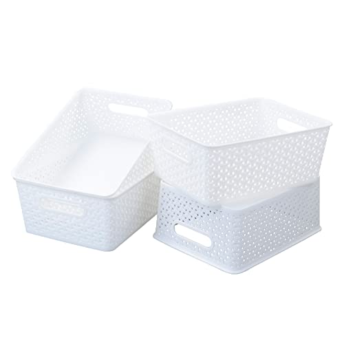 Gloreen White Plastic Basket, 8 Quart Weave Storage Baskets, 4 Packs