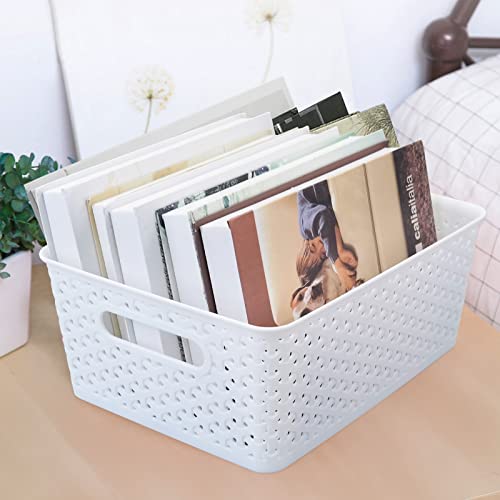 Gloreen White Plastic Basket, 8 Quart Weave Storage Baskets, 4 Packs