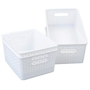 Gloreen White Plastic Basket, 8 Quart Weave Storage Baskets, 4 Packs