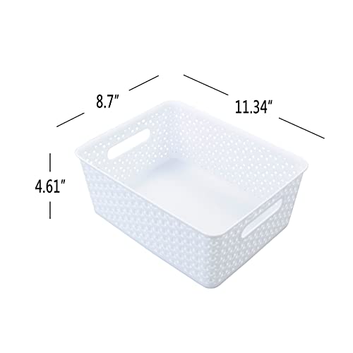 Gloreen White Plastic Basket, 8 Quart Weave Storage Baskets, 4 Packs