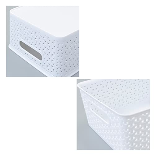 Gloreen White Plastic Basket, 8 Quart Weave Storage Baskets, 4 Packs