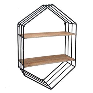 sagebrook home 14734 metal/wood 20″ hexagon shelf, brown/black, 19.88″ l x 7.87″ w x 31.5″ h