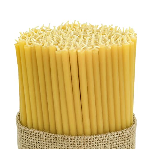 DEYBBY Beeswax Birthday Candles – 100 Count Beeswax Candles - Dripless and Smokeless Eco Beeswax Taper Candles for Home, Dinner, Cake, Prayer, Church, Hanukkah, Christmas…