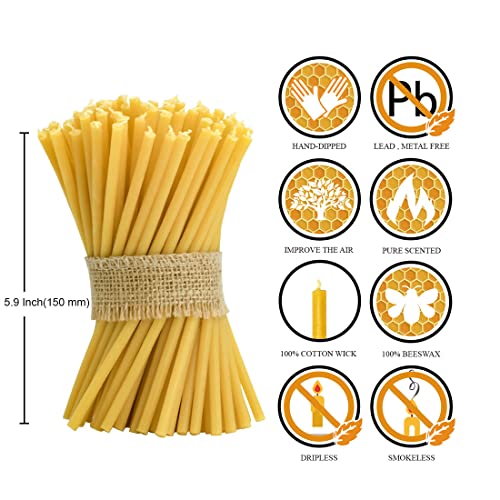 DEYBBY Beeswax Birthday Candles – 100 Count Beeswax Candles - Dripless and Smokeless Eco Beeswax Taper Candles for Home, Dinner, Cake, Prayer, Church, Hanukkah, Christmas…