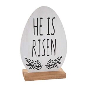 he is risen egg tabletop sign – easter religious home decor – 1 piece