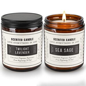 candles for home scented, scented candles, twilight lavender and sea sage, 14.4 oz- pack of 2 with amber glass jars package, 100 hour burn time, soy candles for ideal gifts for various festivals