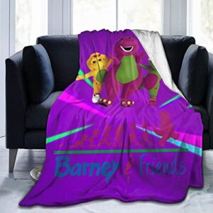 barney and friends flannel throw blanket fringe lightweight cozy ultra soft couch bed sofa chair for kids boys girls adults 80″x60″
