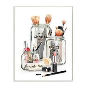 stupell industries fashion brand makeup in mason jars glam design, designed by ziwei li wall art, 10 x 15, pink, living room