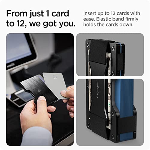 Spigen RFID Blocking Metal Wallet S Slim Minimalist Credit Card Holder for Men and Women with Cash Strap - Black