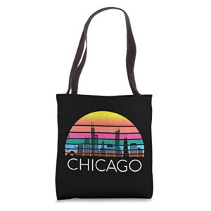 retro chicago architecture skyline vintage deep pizza river tote bag
