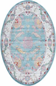 rugs.com paragon collection rug – 5′ x 8′ oval aqua medium-pile rug perfect for living rooms, large dining rooms, open floorplans