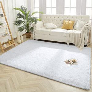 flagover super soft area rugs carpets, fluffy shaggy 5×8 white rugs for living room bedroom girls kids room furry plush carpets new upgraded fuzzy bedside rugs fuzzy home dorm decor floor mats