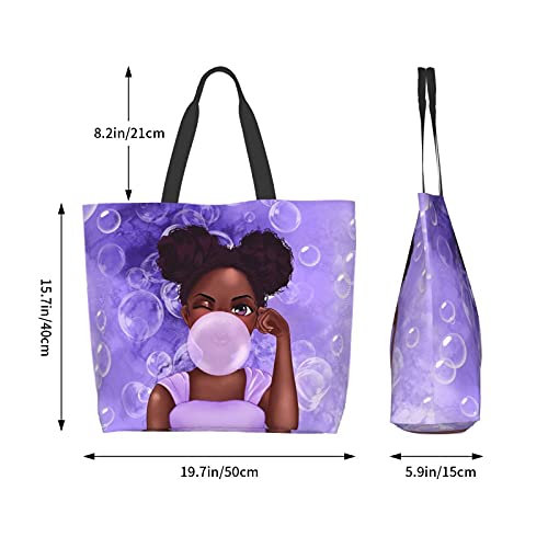 EZYES Woman Tote Bag Shoulder Bags African American Shoulder Handbag Tote Bag African Girl Blowing Bubbles Printed Satchel Handbag Woman Beach Bag