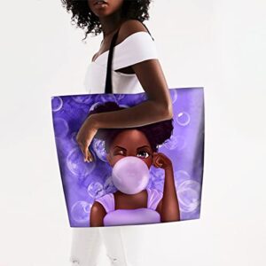 EZYES Woman Tote Bag Shoulder Bags African American Shoulder Handbag Tote Bag African Girl Blowing Bubbles Printed Satchel Handbag Woman Beach Bag