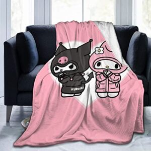 kuromi and my melody flannel throw blanket fringe lightweight cozy ultra soft couch bed sofa chair for kids boys girls adults 50″x40″