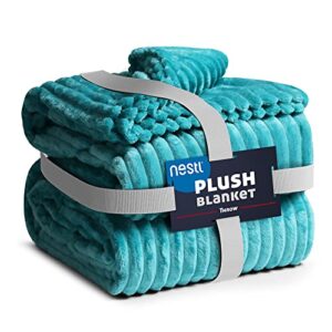 nestl throw blanket for couch – cozy fleece blanket throw, warm fuzzy blankets and throws for sofa, fleece throw blankets, teal soft blanket, lightweight cut plush blanket 50×60 inches