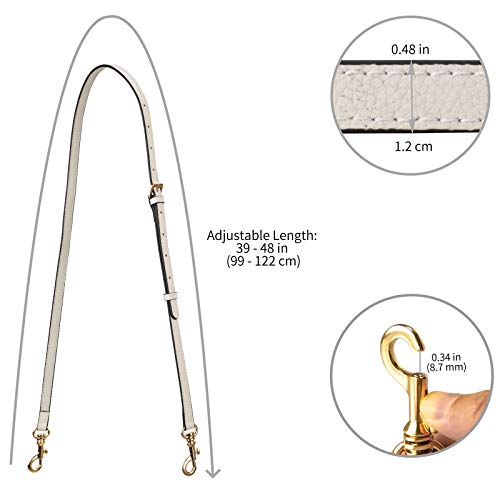 Allzedream Genuine Leather Purse Strap Adjustable Crossbody Handbag Replacement Straps 0.48 Inch Width (White)