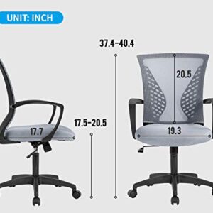 Home Office Chair Mid Back PC Swivel Lumbar Support Adjustable Desk Task Computer Ergonomic Comfortable Mesh Chair with Armrest (Grey)