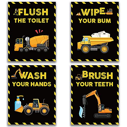 SUUURA-OO Funny Truck Bathroom Art Prints Set of 4 (8”X10”), Truck Wall Art Poster for Nursery, Boys, Son, Nephew, Kids Bathroom Decor, No Frames (Black)