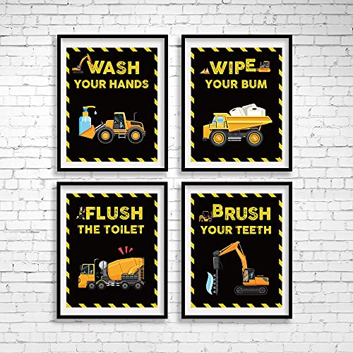 SUUURA-OO Funny Truck Bathroom Art Prints Set of 4 (8”X10”), Truck Wall Art Poster for Nursery, Boys, Son, Nephew, Kids Bathroom Decor, No Frames (Black)