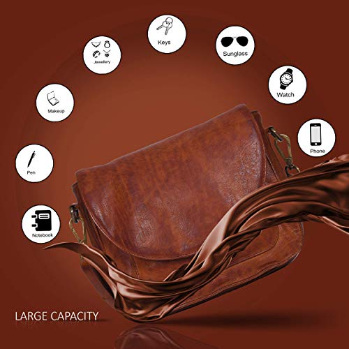 Small Vintage Look Genuine Leather Shoulder Crossbody Purse Crossover Bag for Women (Tan Wash)