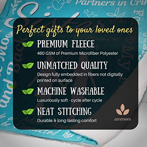 Sister Blanket - Soft, Cozy, Warm Sherpa Fleece Fabric with Kind, Inspirational Words - Thick, Double-Layered Material - Thoughtful Sister Gifts from Sister Christmas, Birthday (Teal, Sherpa Fleece)