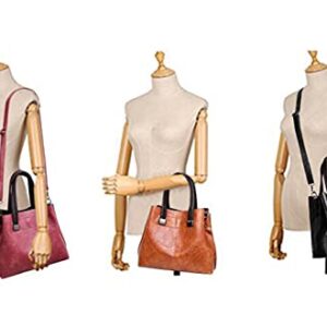 GJGJTER Synthetic PU Leather Tote for Women Simple One-shoulder Portable Messenger Crossbody Hobo Bags 3-piece Set-Brown