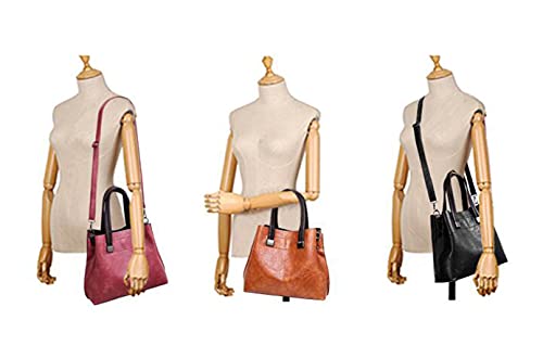 GJGJTER Synthetic PU Leather Tote for Women Simple One-shoulder Portable Messenger Crossbody Hobo Bags 3-piece Set-Brown