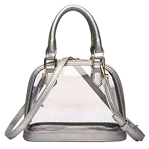 Rullar Women Clear Jelly Top Handle Shoulder Crossbody Bag PVC Handbag Purse Totes Satchel Sliver