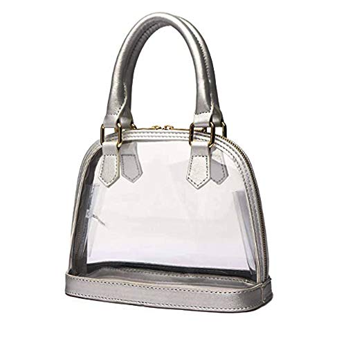 Rullar Women Clear Jelly Top Handle Shoulder Crossbody Bag PVC Handbag Purse Totes Satchel Sliver