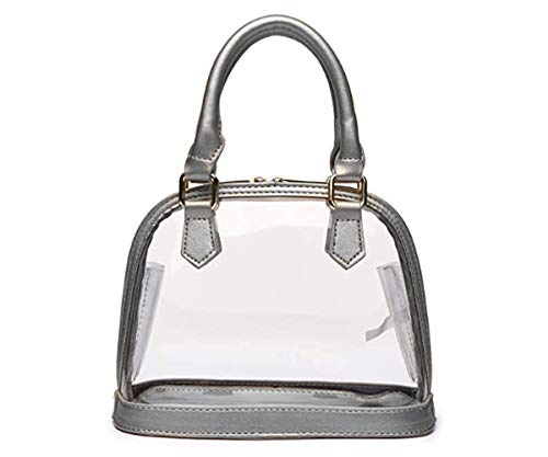 Rullar Women Clear Jelly Top Handle Shoulder Crossbody Bag PVC Handbag Purse Totes Satchel Sliver