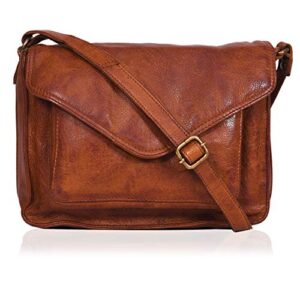 genuine leather classic flapover crossbody purse for women small cute tote/bag (tan wash)