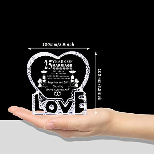 25 Years 25th Wedding Anniversary Gifts for Her,Laser Crystal Heart Marriage Keepsake Decoration for Couples Friends Parents Him Husband Wife