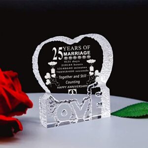 25 Years 25th Wedding Anniversary Gifts for Her,Laser Crystal Heart Marriage Keepsake Decoration for Couples Friends Parents Him Husband Wife