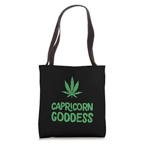 capricorn goddess weed leaf marijuana horoscope astrology tote bag