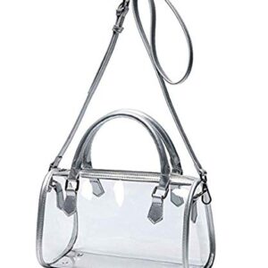 Rullar Women Clear Jelly Purse Transparent Handbag Top Handle Shoulder Bag PVC Purse Totes Satchel Sliver