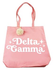 sorority shop delta gamma retro pom pom tote bag