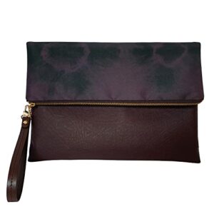 handmade wristlet clutch bag two-sided fold over clutch for women tie-dye pattern casual clutch, oeko-tex certified vegan leather (deepbrown)