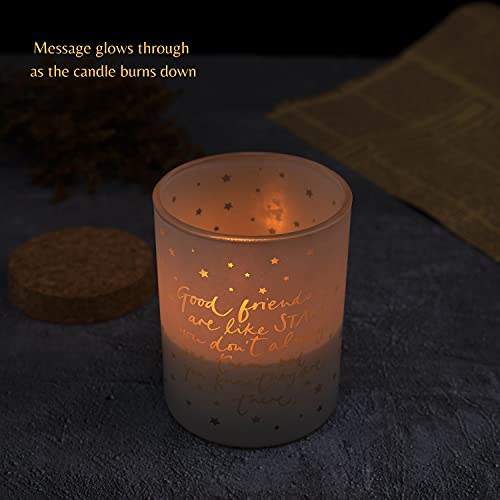 Good Friends are Like Stars Gift Candle Moving Away Thinking of You. Inspiring Message Glows Through Jar. Lights Friendship Message Quote from Inside Holder. Cork Lid Soy Wax, 8oz, 3x3x4…