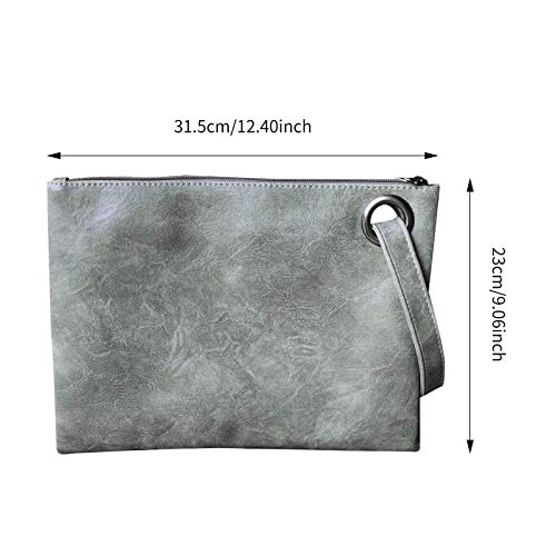 Tomsi Women Leather Clutch Wrist Wallet, Zipper Handbag Large Capacity Long Purse with Strap (gray)