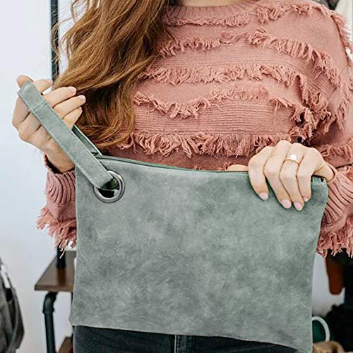 Tomsi Women Leather Clutch Wrist Wallet, Zipper Handbag Large Capacity Long Purse with Strap (gray)