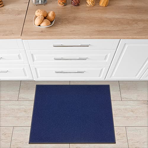 Machine Washable Modern Solid Design Non-Slip Rubberback 2x3 Traditional Area Rug for Entryway, Bedroom, Kitchen, Bathroom, 2'3" x 3', Navy