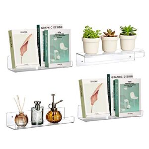 amazing abby 4-pack 15-inch acrylic transparent floating wall shelf, invisible wall-mounted shelf display, 15″ w x 4″ d (mounting hardware included)