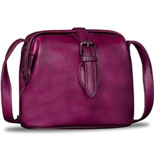 genuine leather crossbody bag for women small satchel handmade vintage mini purse (purple)