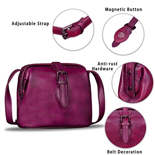 Genuine Leather Crossbody Bag for Women Small Satchel Handmade Vintage Mini Purse (Purple)