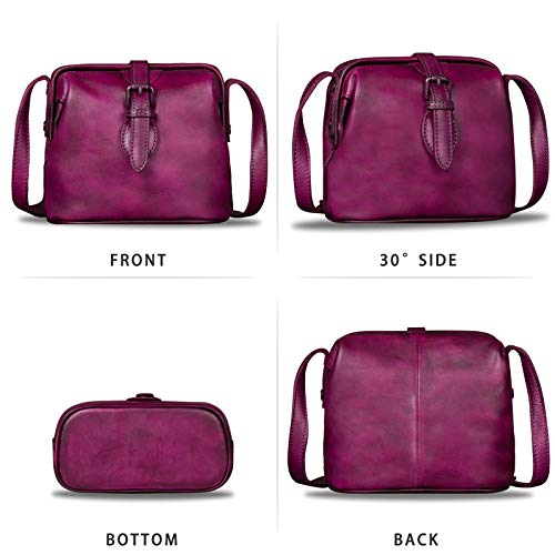 Genuine Leather Crossbody Bag for Women Small Satchel Handmade Vintage Mini Purse (Purple)