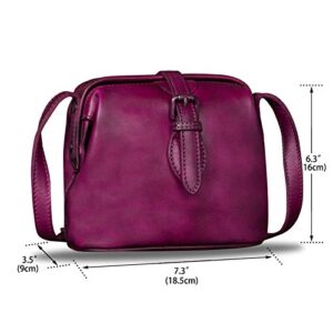 Genuine Leather Crossbody Bag for Women Small Satchel Handmade Vintage Mini Purse (Purple)