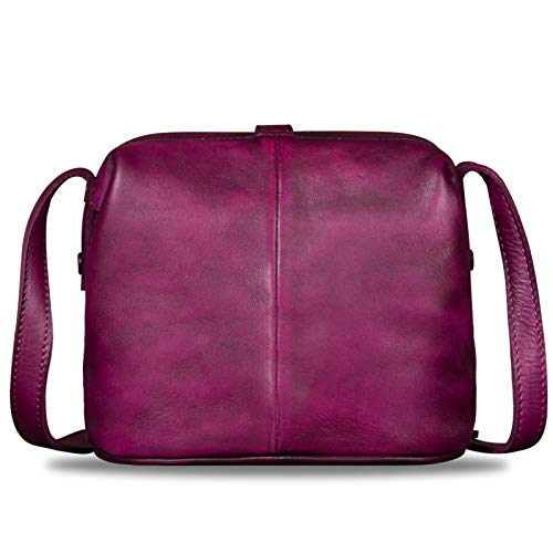 Genuine Leather Crossbody Bag for Women Small Satchel Handmade Vintage Mini Purse (Purple)