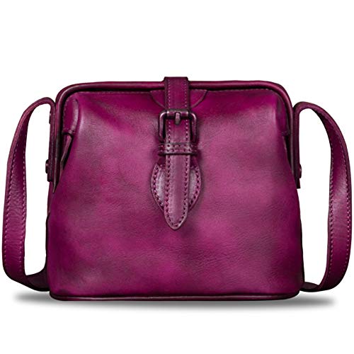 Genuine Leather Crossbody Bag for Women Small Satchel Handmade Vintage Mini Purse (Purple)