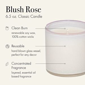 LAFCO New York Classic Candle, Blush Rose - 6.5 oz - 50-Hour Burn Time - Reusable, Hand Blown Glass Vessel - Made in The USA